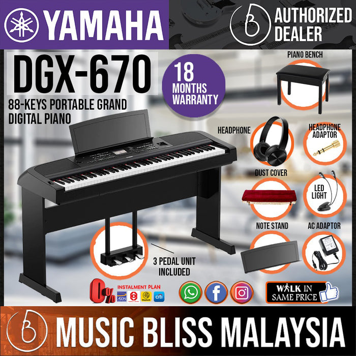 Yamaha DGX-670 88-Keys Portable Grand Digital Piano with Piano Bench - Black (DGX670 / DGX 670) *Crazy Sales Promotion* - Music Bliss Malaysia