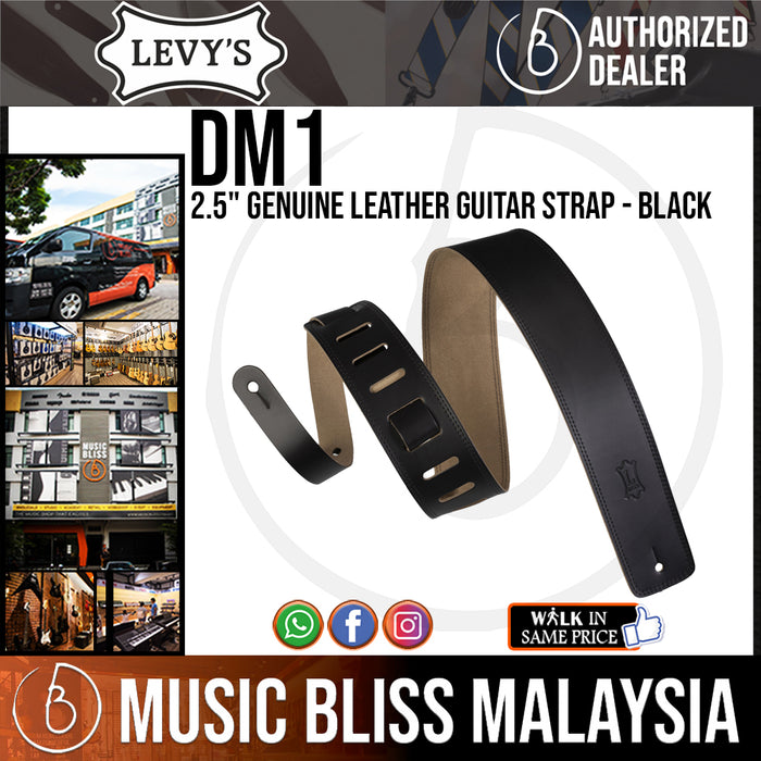 Levy's DM1 2.5" Genuine Leather Guitar Strap - Black - Music Bliss Malaysia