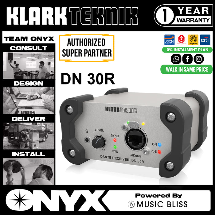 Klark Teknik DN 30R 2-channel Dante Audio Receiver (DN30R / DN-30R) - Music Bliss Malaysia
