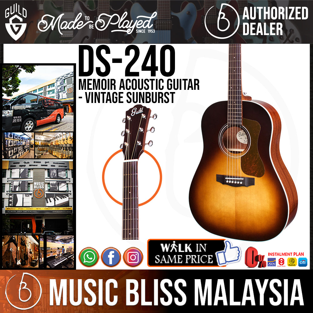 Guild DS-240 Memoir Acoustic Guitar - Vintage Sunburst, Solid Spruce ...
