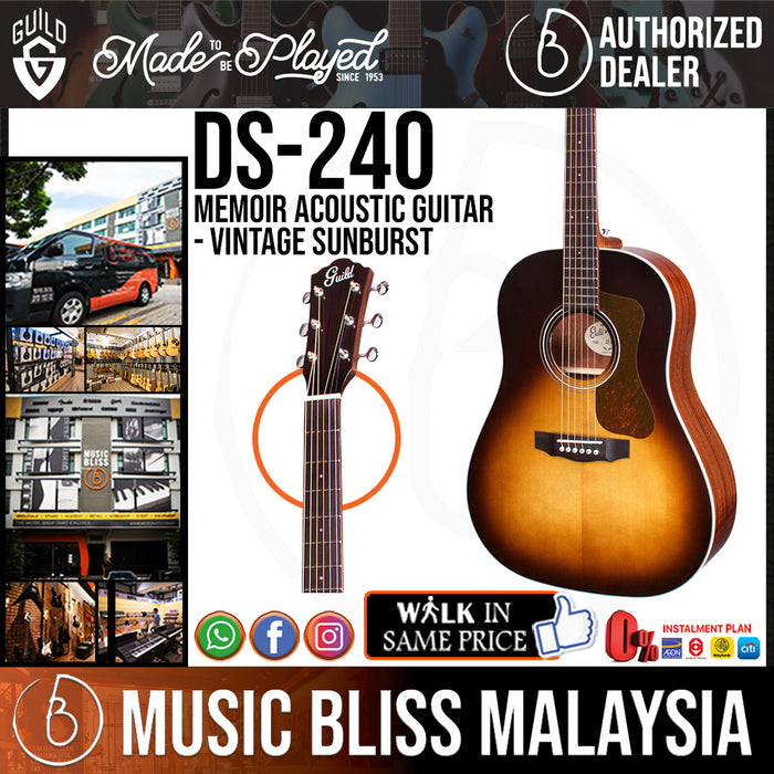 Guild DS-240 Memoir Acoustic Guitar - Vintage Sunburst (DS240) - Music Bliss Malaysia