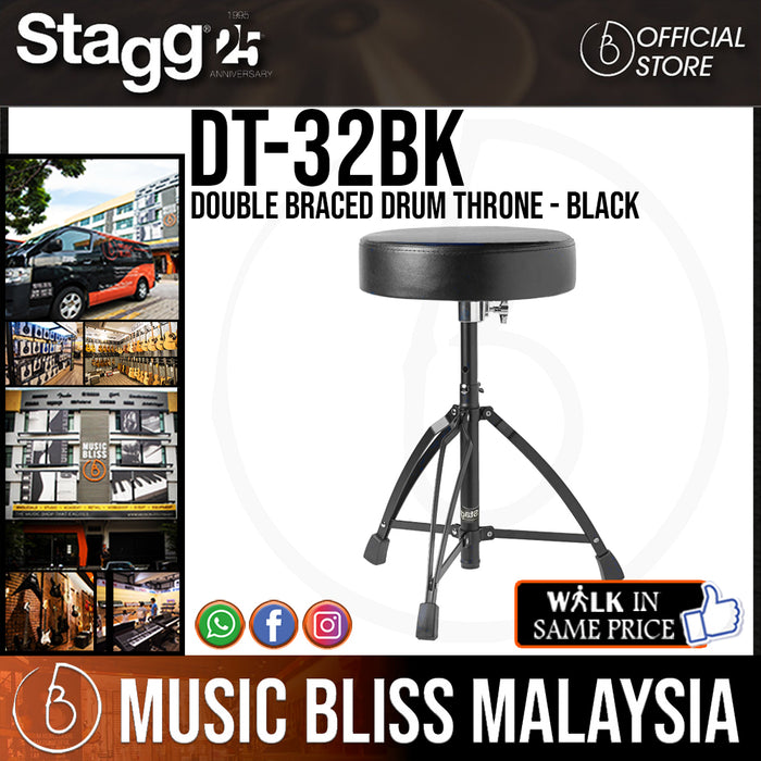 Stagg Double Braced Drum Throne - Black (DT-32BK) - Music Bliss Malaysia