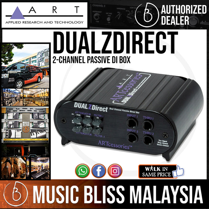 ART DUALZDirect 2-channel Passive DI Box for Active Bass, Electric and Acoustic Guitars - Music Bliss Malaysia