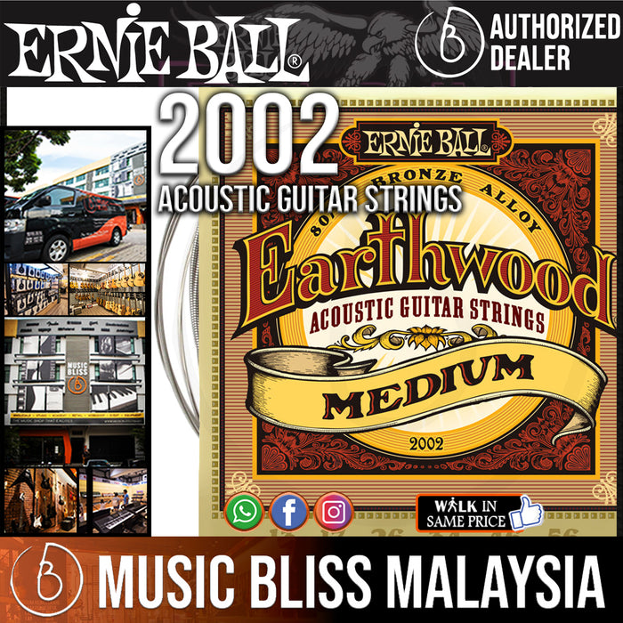 Ernie Ball 2002 Medium Earthwood 80/20 Bronze Acoustic Strings (13-56) - Music Bliss Malaysia