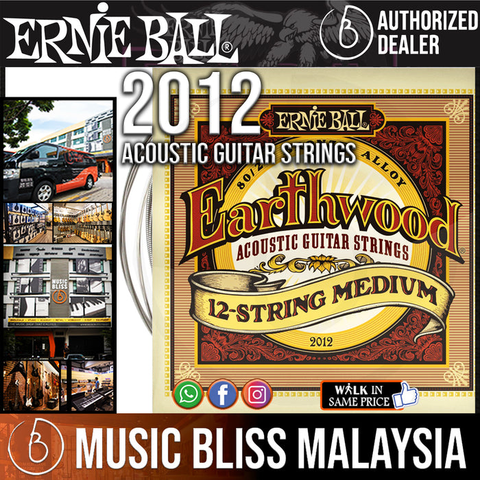 Ernie Ball 2012 12-String Medium Earthwood 80/20 Bronze Acoustic Strings (11-28) - Music Bliss Malaysia