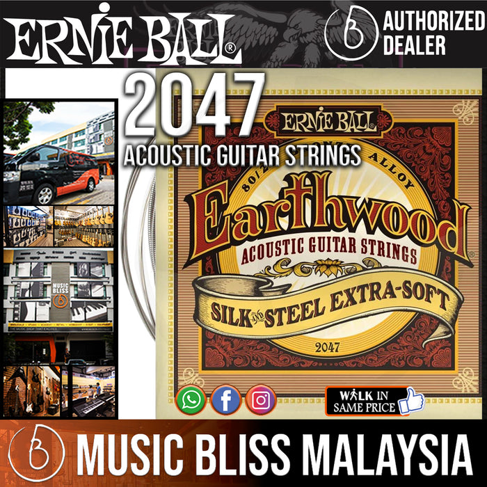 Ernie Ball 2047 Earthwood Silk & Steel Ultra Light+ 80/20 Bronze Acoustic (10-50) - Music Bliss Malaysia