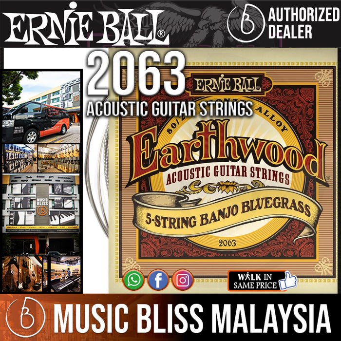 Ernie Ball 2063 Earthwood 80/20 Bronze 5-String Banjo Bluegrass String (09-20) - Music Bliss Malaysia