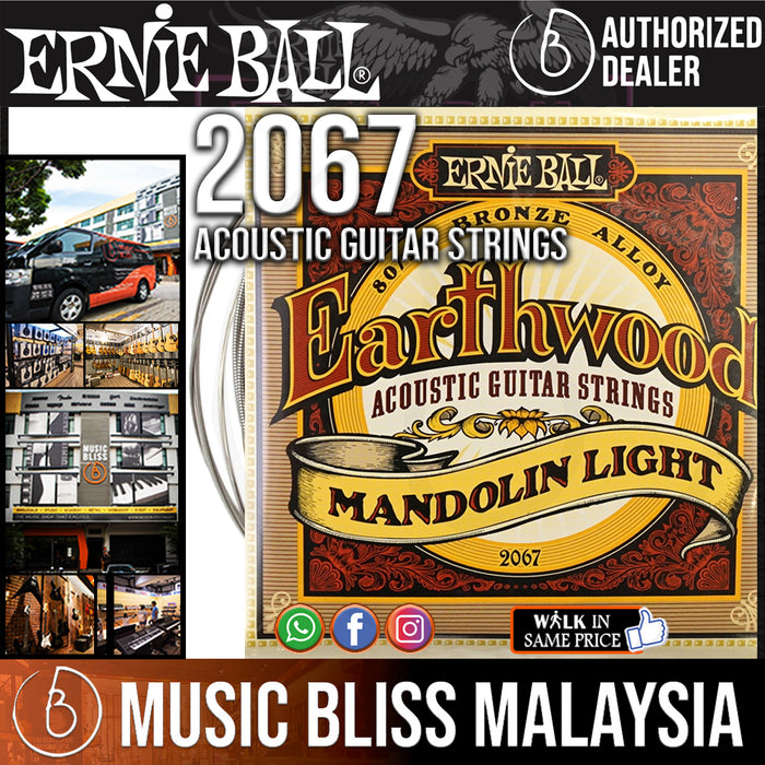 Ernie Ball 2067 Earthwood Light Loop End 80/20 Bronze Mandolin Strings (9-34) - Music Bliss Malaysia