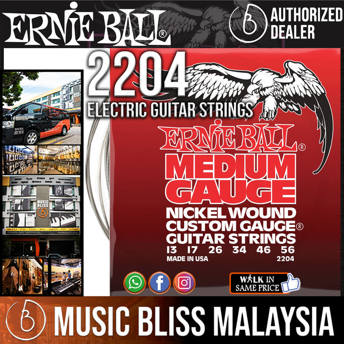 Ernie Ball 2204 Nickel Wound Medium Slinky Electric Guitar Strings (13-56) - Music Bliss Malaysia