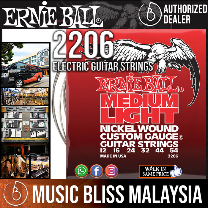 Ernie Ball 2206 Nickel Wound Medium Light Slinky Electric Guitar Strings (12-54) - Music Bliss Malaysia