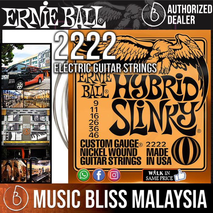Ernie Ball 2222 Hybrid Slinky Nickel Wound Electric Guitar Strings (9-46) - Music Bliss Malaysia
