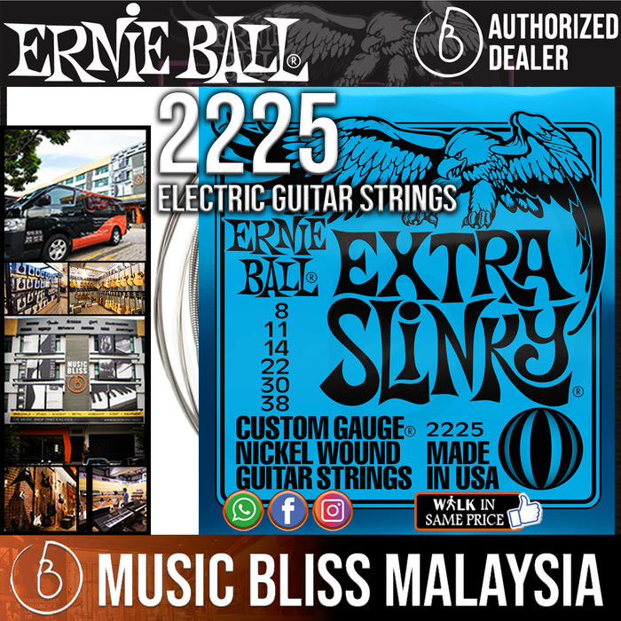 Ernie Ball 2225 Extra Slinky Electric Guitar Strings – 8-38, Nickel Wound, Made In USA