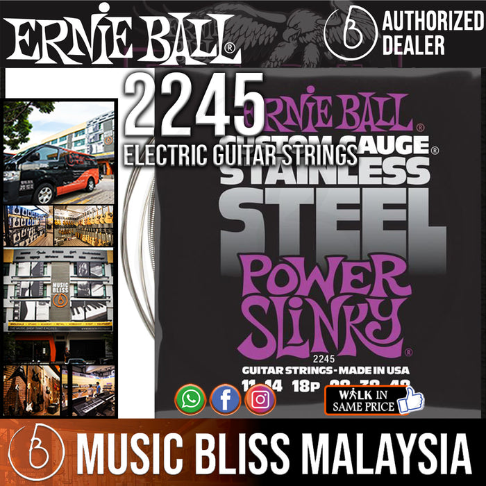 Ernie Ball 2245 Power Slinky Stainless Steel Wound Electric Guitar Strings (11-48) - Music Bliss Malaysia