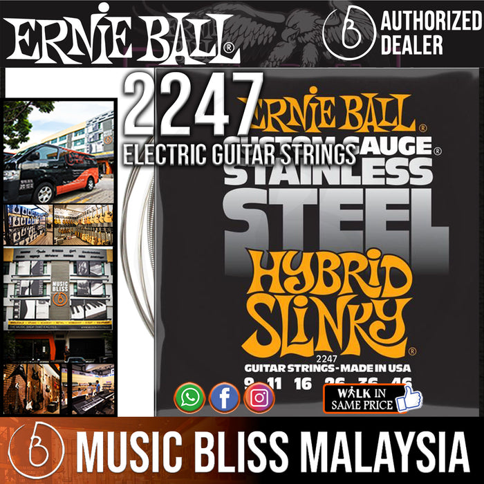 Ernie Ball 2247 Hybrid Slinky Stainless Steel Wound Electric Guitar Strings (9-46) - Music Bliss Malaysia