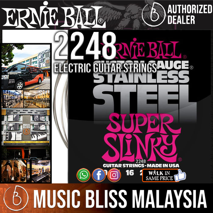 Ernie Ball 2248 Super Slinky Stainless Steel Wound Electric Guitar Strings (9-42) - Music Bliss Malaysia