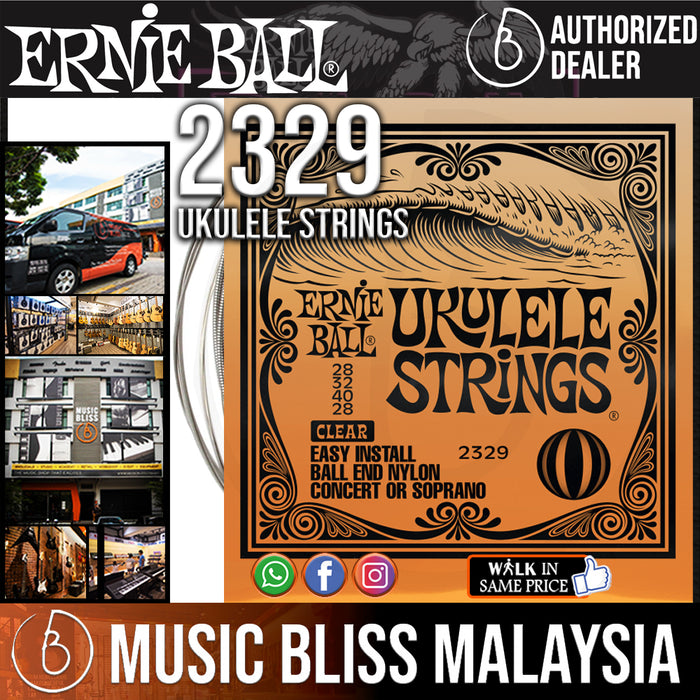 Ernie Ball 2329 Concert/Soprano Nylon Ball End Ukulele Strings - Clear (28-40) - Music Bliss Malaysia