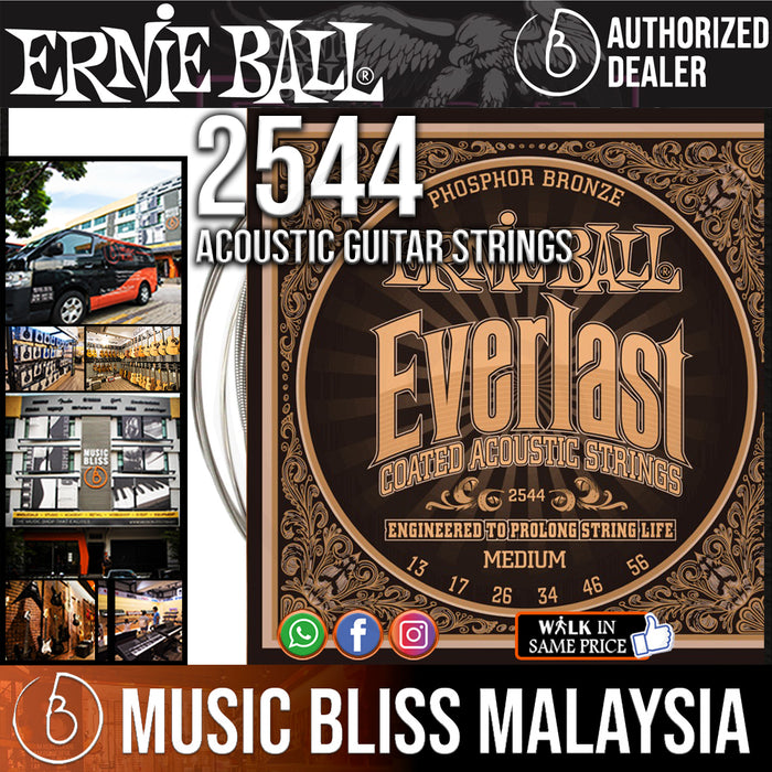 Ernie Ball 2544 Medium Everlast Coated Phosphor Bronze Acoustic Strings (13-56) - Music Bliss Malaysia