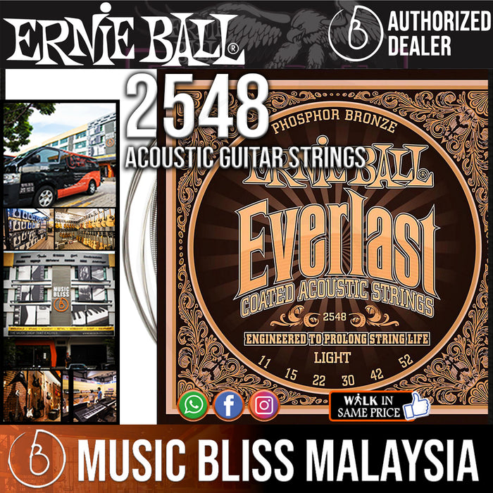 Ernie Ball 2548 Light Everlast Coated Phosphor Bronze Acoustic Strings (11-52) - Music Bliss Malaysia