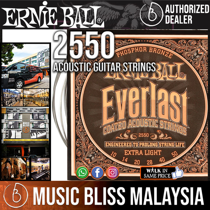 Ernie Ball 2550 Extra Light Everlast Coated Phosphor Bronze Acoustic Strings (10-50) - Music Bliss Malaysia