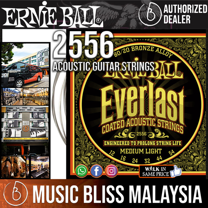 Ernie Ball 2556 Medium Light Everlast Coated 80/20 Bronze Acoustic Strings (12-54) - Music Bliss Malaysia