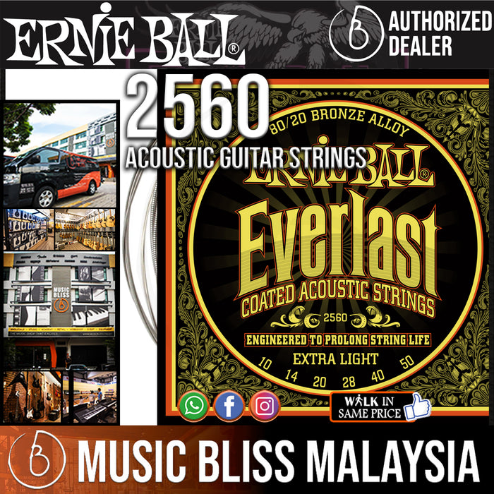 Ernie Ball 2560 Extra Light Everlast Coated 80/20 Bronze Acoustic Strings (10-50) - Music Bliss Malaysia