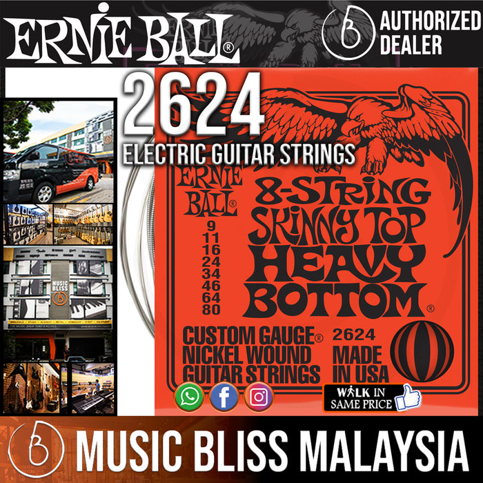 Ernie Ball 2624 Skinny Top Heavy Bottom 8-string Nickel Wound Electric Guitar Strings (9-80) - Music Bliss Malaysia
