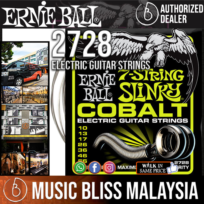 Ernie Ball 2728 Regular Slinky 7-string Cobalt Electric Guitar Strings (10-56) - Music Bliss Malaysia