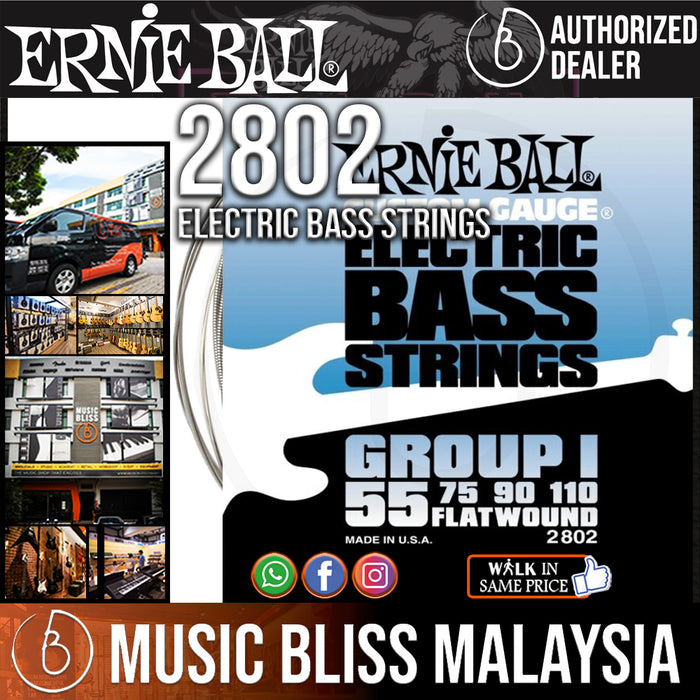 Ernie Ball 2802 Flat Wound Group I Electric Bass Strings (55-110) - Music Bliss Malaysia