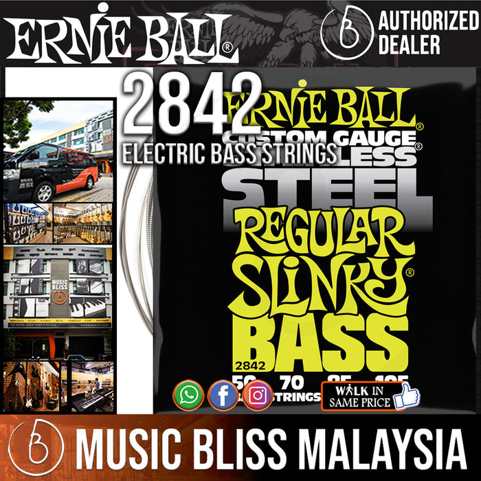 Ernie Ball 2842 Regular Slinky Stainless Steel Electric Bass Strings (50-105) - Music Bliss Malaysia