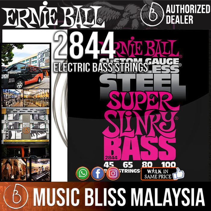 Ernie Ball 2844 Super Slinky Stainless Steel Electric Bass Strings (45-100) - Music Bliss Malaysia
