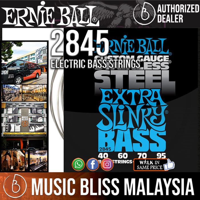 Ernie Ball 2845 Extra Slinky Stainless Steel Electric Bass Strings (40-95) - Music Bliss Malaysia