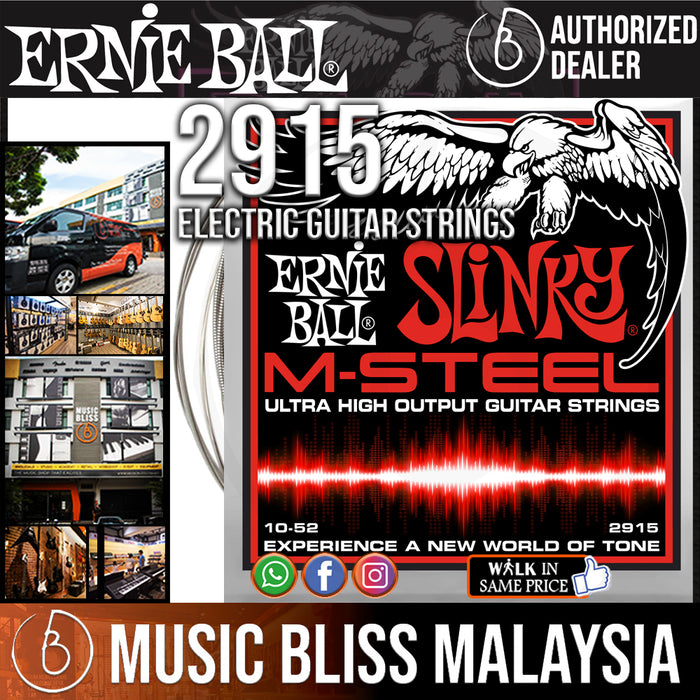 Ernie Ball 2915 Skinny Top Heavy Bottom Slinky M-Steel Electric Guitar Strings (10-52) - Music Bliss Malaysia