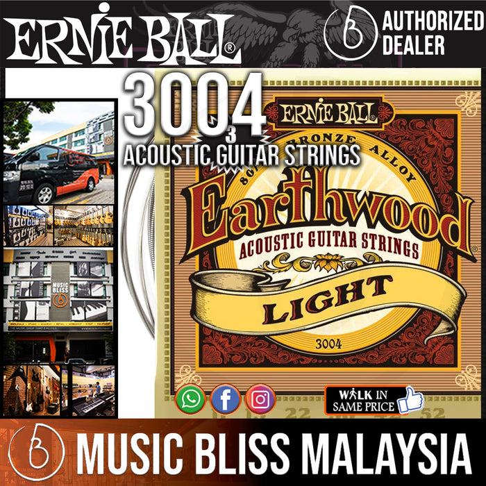 Ernie Ball 3004 Light Earthwood 80/20 Bronze Acoustic Strings - 3-Pack (11-52) - Music Bliss Malaysia