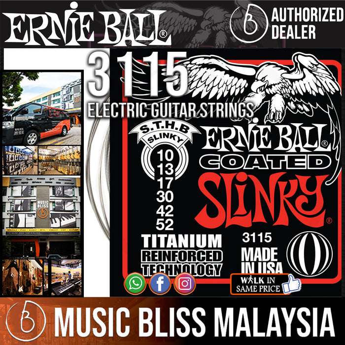 Ernie Ball 3115 Skinny Top Heavy Bottom Slinky Coated Titanium RPS Electric Guitar Strings (10-52) - Music Bliss Malaysia