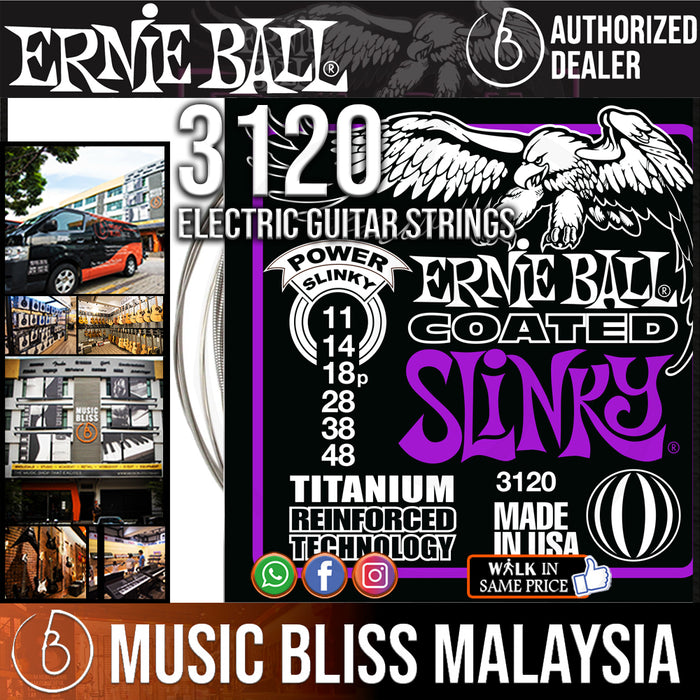 Ernie Ball 3120 Coated Titanium Power Slinky Electric Guitar Strings (11-48) - Music Bliss Malaysia