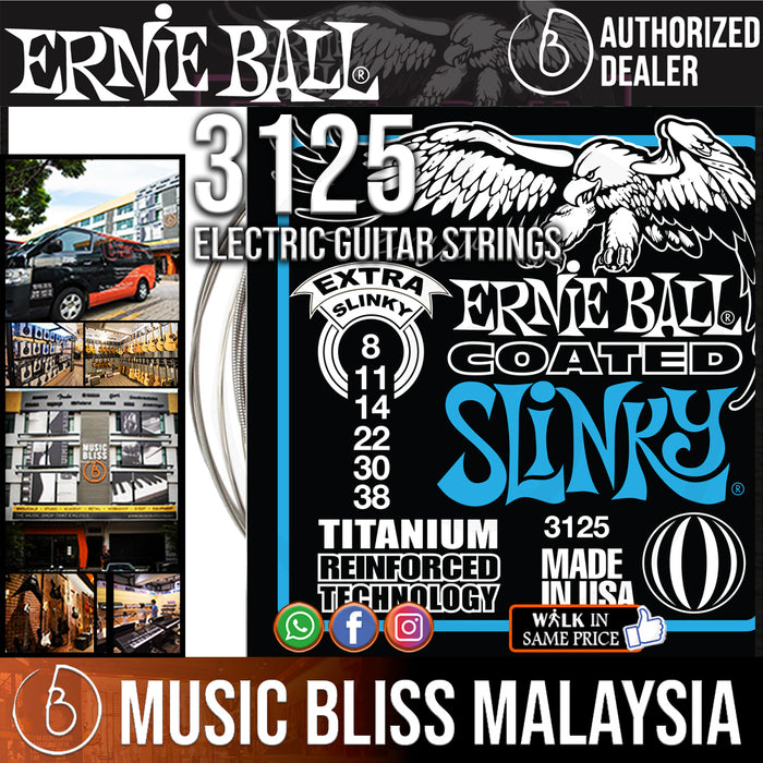Ernie Ball 3125 Coated Extra Slinky Titanium RPS Electric Strings (8-38) - Music Bliss Malaysia