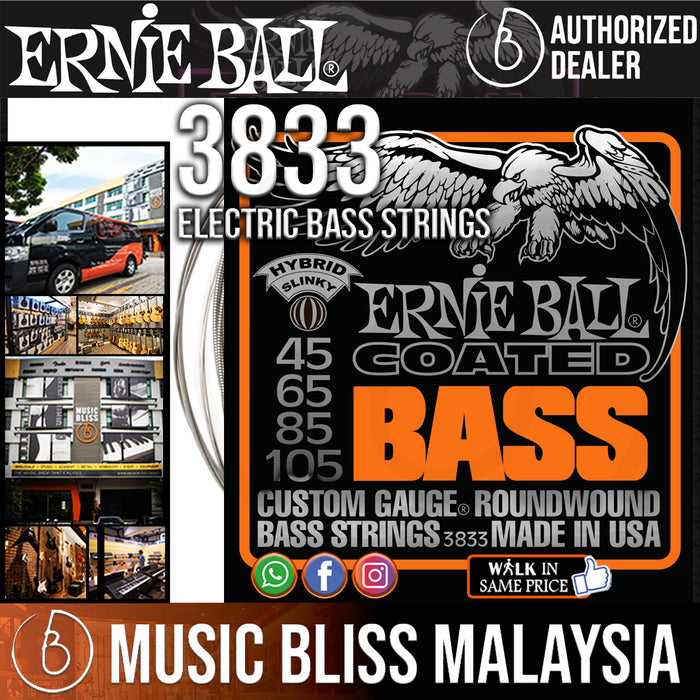 Ernie Ball 3833 Hybrid Slinky Coated Electric Bass Strings (45-105) - Music Bliss Malaysia