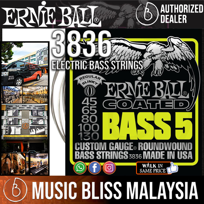 Ernie Ball 3836 5-string Regular Slinky Coated Electric Bass Strings (45-130) - Music Bliss Malaysia