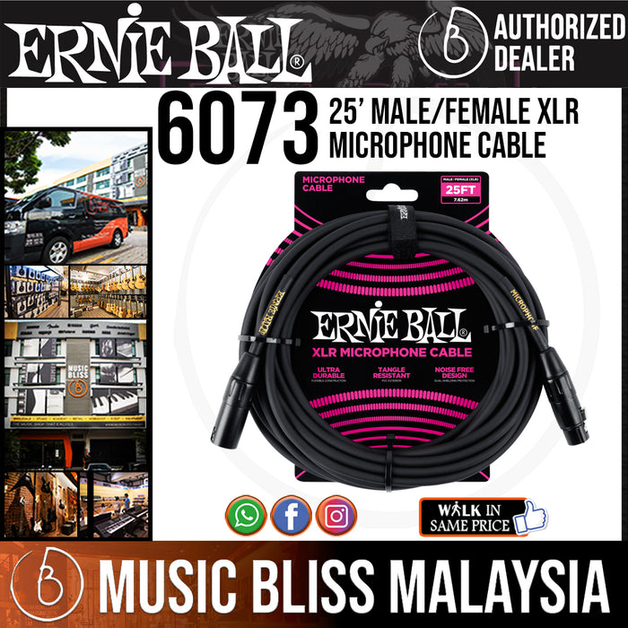 Ernie Ball 6073 25 Feet Male/Female XLR Microphone Cable (P06073) - Music Bliss Malaysia