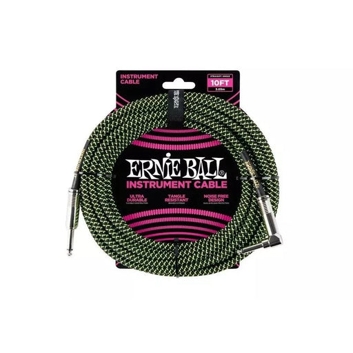 Ernie Ball 6077 10' Braided Straight / Angle Instrument Cable -  Black/Green (P06077) - Music Bliss Malaysia