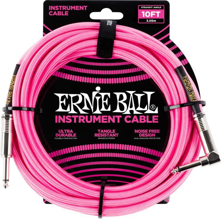 Ernie Ball 6078 10' Braided Straight / Angle Instrument Cable -  Neon Pink (P06078) - Music Bliss Malaysia