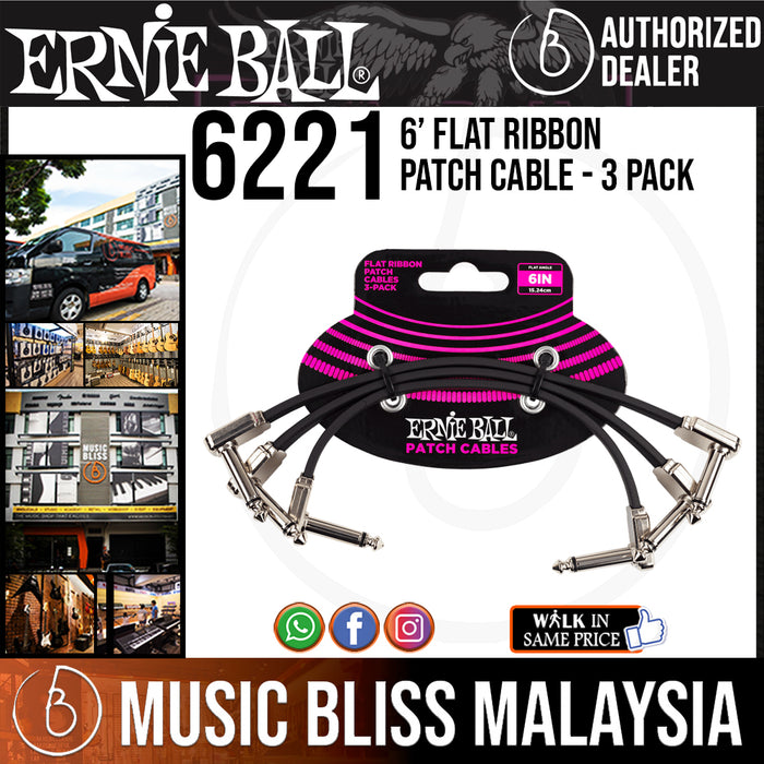 Ernie Ball 6221 6” Flat Ribbon Patch Cable - 3-Pack (P06221) - Music Bliss Malaysia