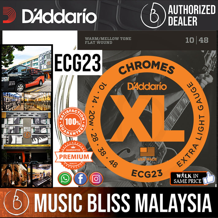 D'Addario ECG23 Chromes Flatwound Electric Strings -.010-.048 Extra Light - Music Bliss Malaysia