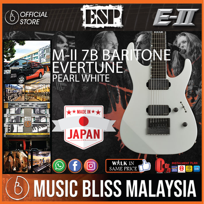 ESP E-II M-II 7B Baritone Evertune with Hardshell Case - Pearl White [Made in Japan] - Music Bliss Malaysia