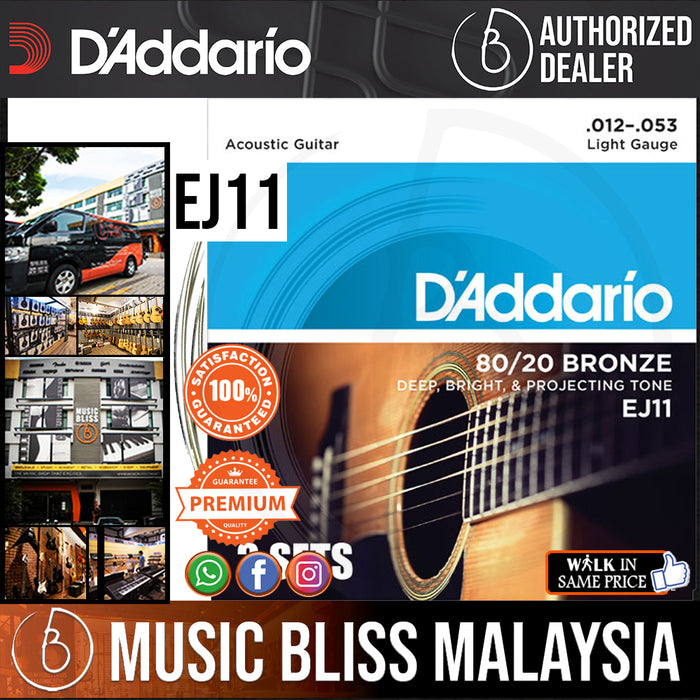 D'Addario EJ11 Light 80/20 Bronze Acoustic Strings - .012-.053 - Music Bliss Malaysia