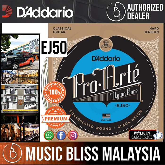 D’Addario EJ50 Pro-Arté Black Nylon Classical Strings, Hard Tension - Music Bliss Malaysia