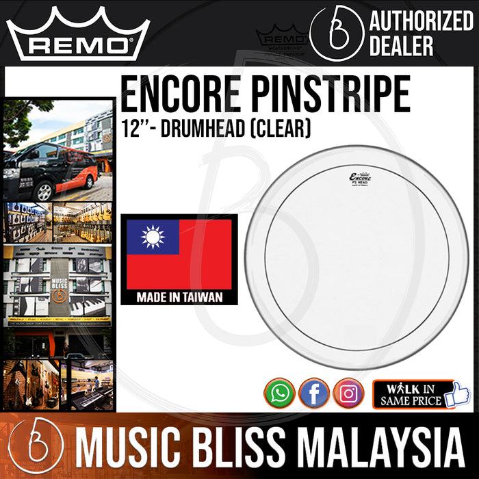 Remo Encore Pinstripe Drumhead - 12" - Clear (EN-0312-PS EN0312PS EN 0312 PS) - Music Bliss Malaysia