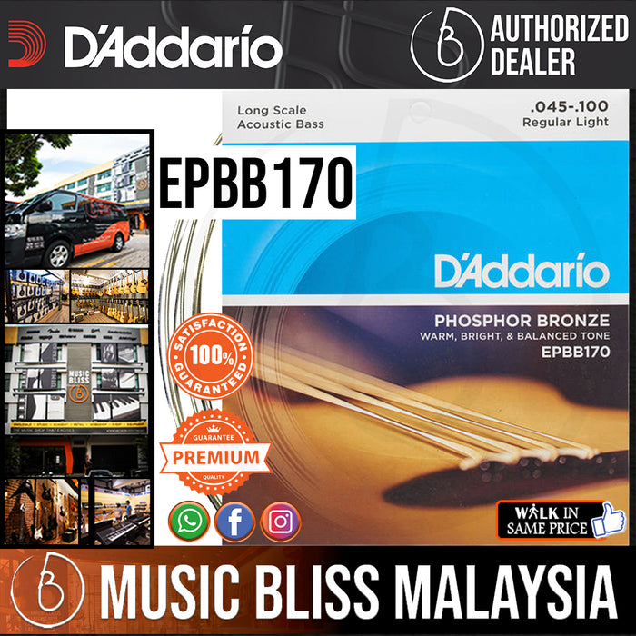 D'Addario EPBB170 Phosphor Bronze Acoustic Bass Strings - .045-.100 - Music Bliss Malaysia