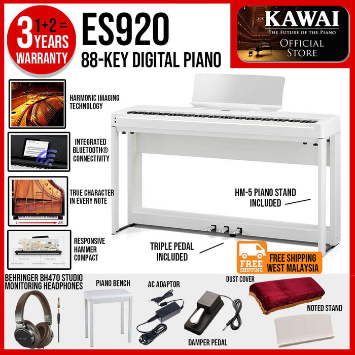 Kawai ES-920 Portable Digital Home Piano - White - Music Bliss Malaysia