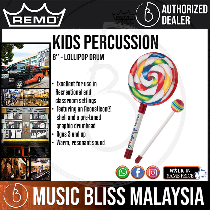 Remo Kids Percussion Lollipop Drum - 8'' (ET-7108-00 ET710800 ET 7108 00) - Music Bliss Malaysia